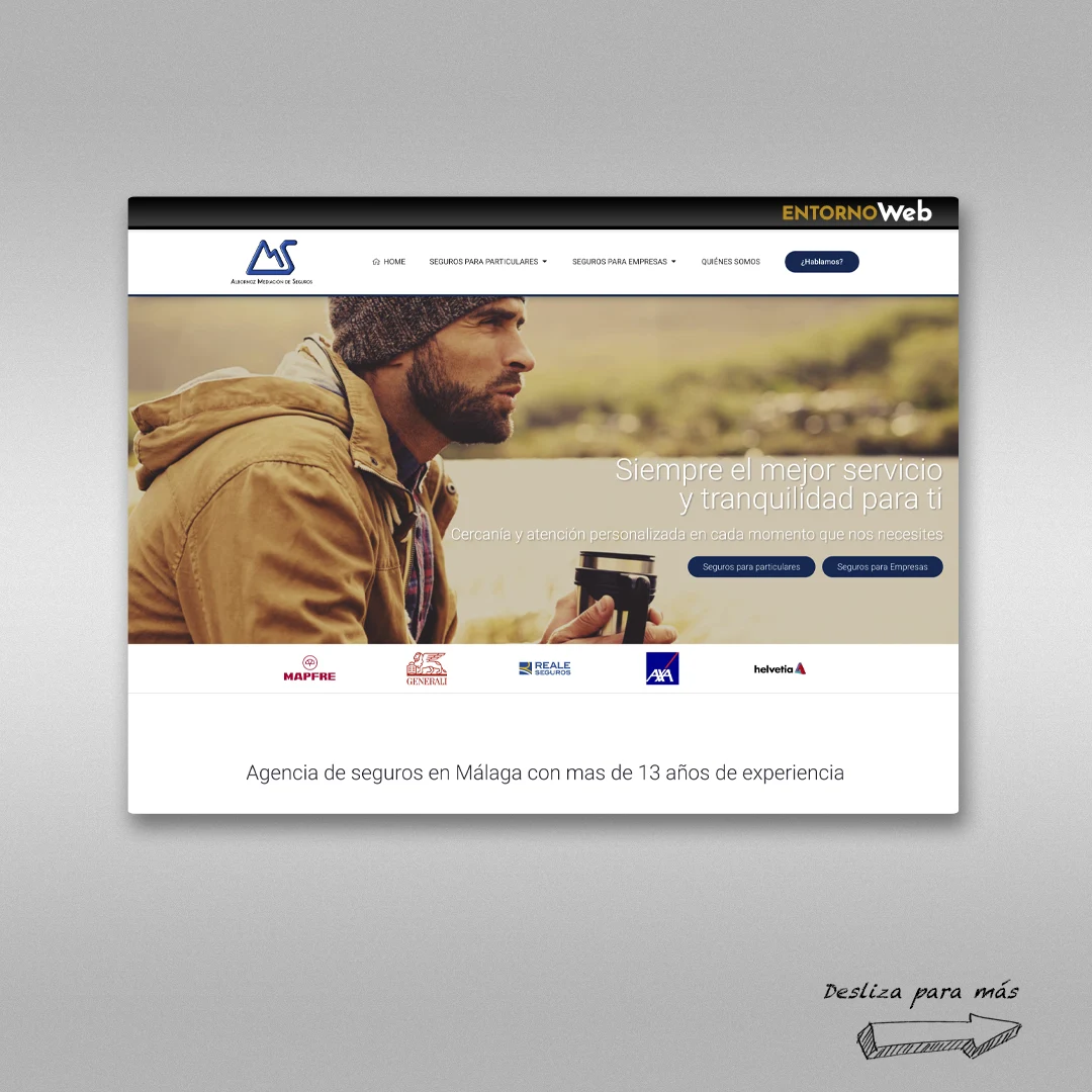 Captura de pantalla de la página de inicio de la web corporativa de Albornoz Mediación en escritorio, mostrando su diseño profesional y limpio.