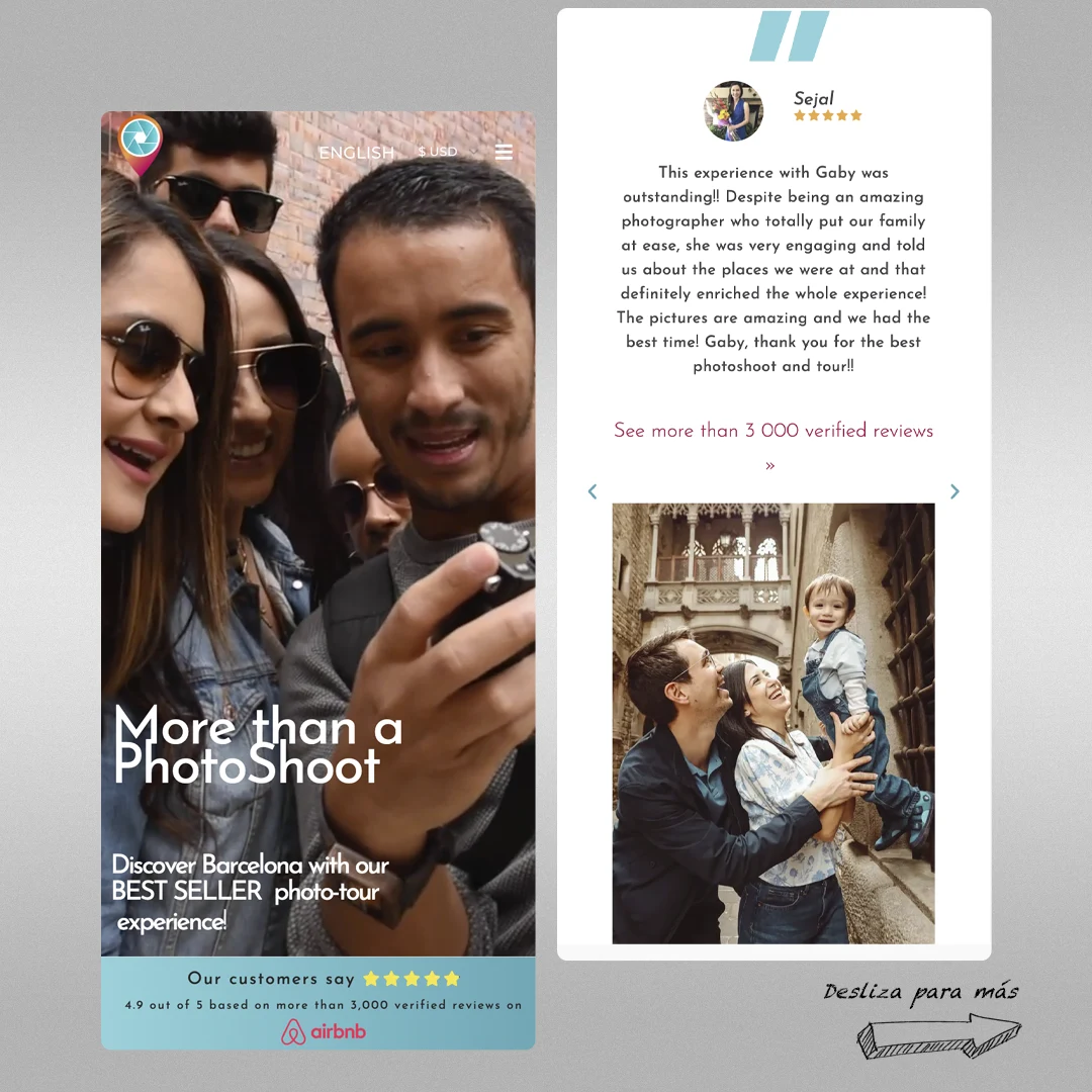 Diseño mobile-first de la web de fotografía Seven Billion Artists en un smartphone, mostrando una navegación táctil fluida y rápida.