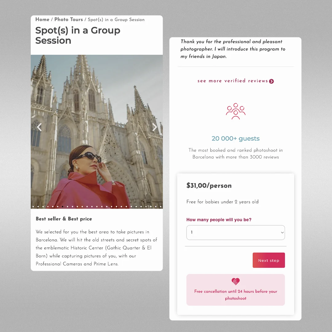 Vista en teléfono móvil del calendario interactivo para reservar sesiones de fotografía directamente desde el dispositivo del usuario.